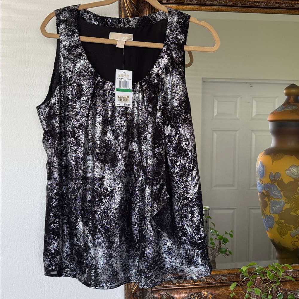 Michael Kors Black and Silver Textured Top
